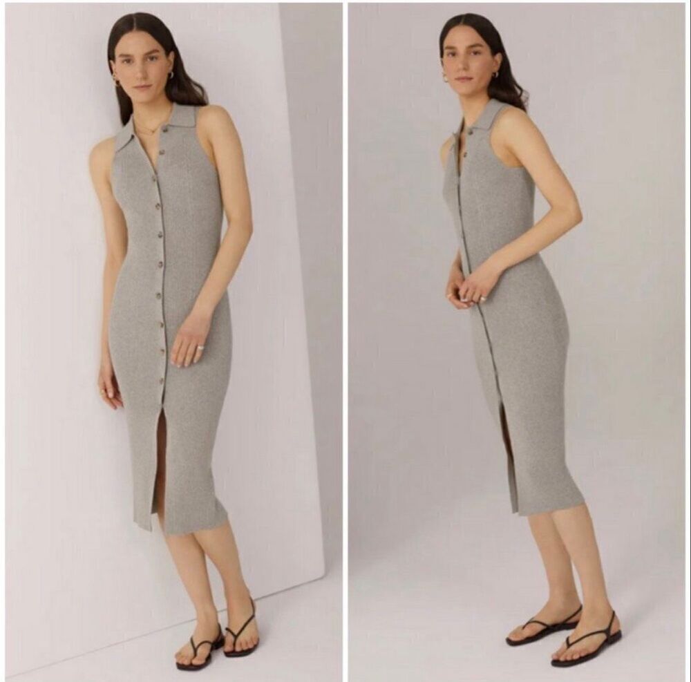 Favorite Daughter Lena Frost Gray Cashmere Blend Rib Knit Midi Dress Size L - Picture 2 of 9